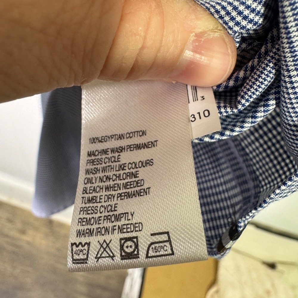 Black Brown 1826 Mens Blue Check Egyptian Cotton Slim Fit Non Iron Shirt 16.5 34 - Picture 12 of 16